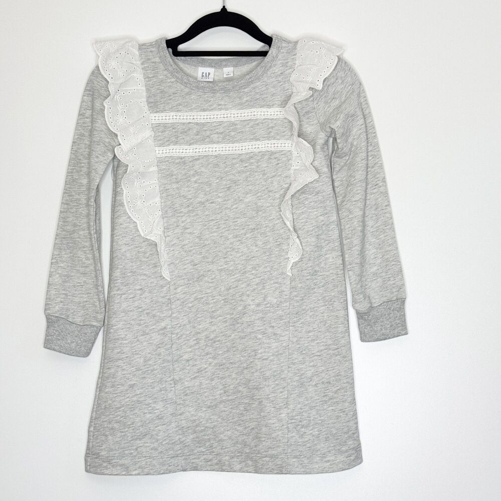 New Gap Long Sleeve Ruffle Sweater Dress Girl's Size 6-7 Small